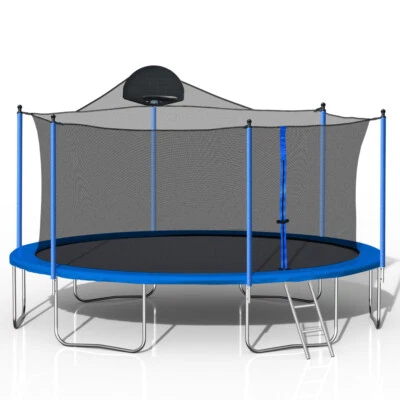 Trampoline for Adults & Kids, Outdoor Trampolines w/Ladder and Safety Enclosure - Image 1 of 4