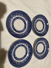 Fine English Tableware Churchill Blue Willow Tea Cup Saucer SET OF 4 VINTAGE