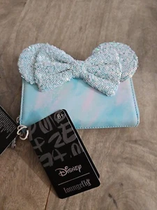 Loungefly Zip Wallet Minnie Mouse Bow Ears Sequin Blue Disney New with Tags - Picture 1 of 5