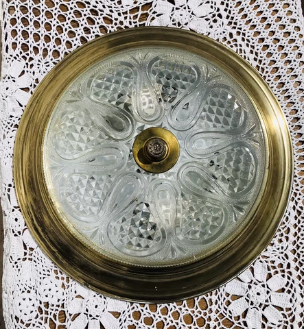 14" ⌀  Antique Flush Mount Light Flush Mount Mid Century Colonial Cut Glass Cover