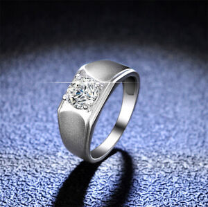 VVS1 D Color 925 Sterling Silver Moissanite Ring Men Wedding Fine Jewelry Sz7-11