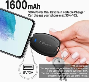 Portable Charger Power Bank USB C Keychain 1600Mah Mini Type-C Emergency Pod Ult - Picture 1 of 8