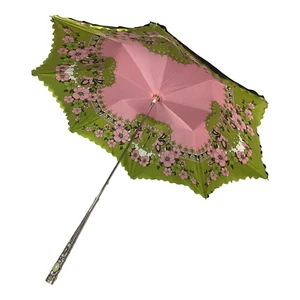 Mid-Century Parasol Umbrella With Jeweled Repousse Handle Purchased in Italy - Picture 1 of 8