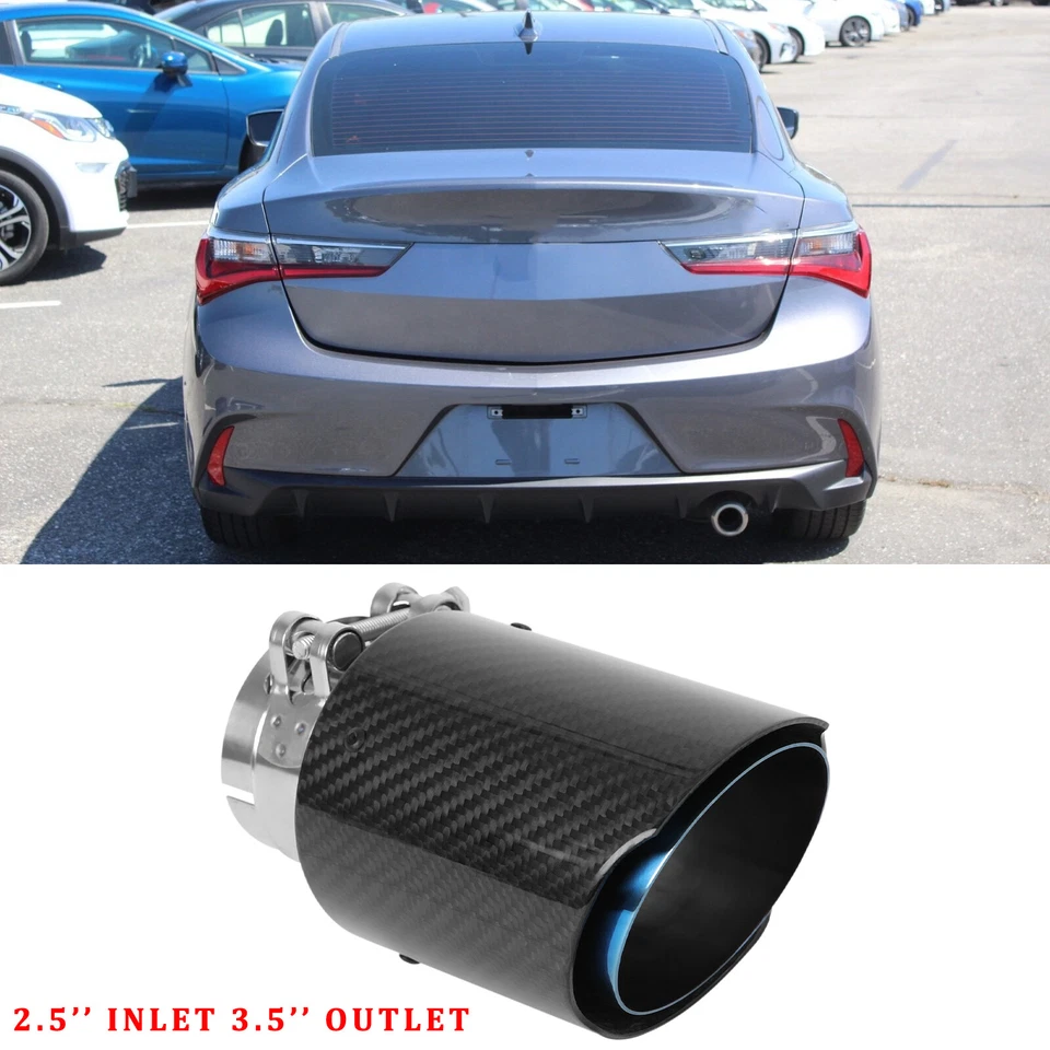 Para ACURA ILX 2.5" Entrada 3.5" Salida Carbono Tubo de escape Silenciador Punta de escape Borde Foto 1 de 4