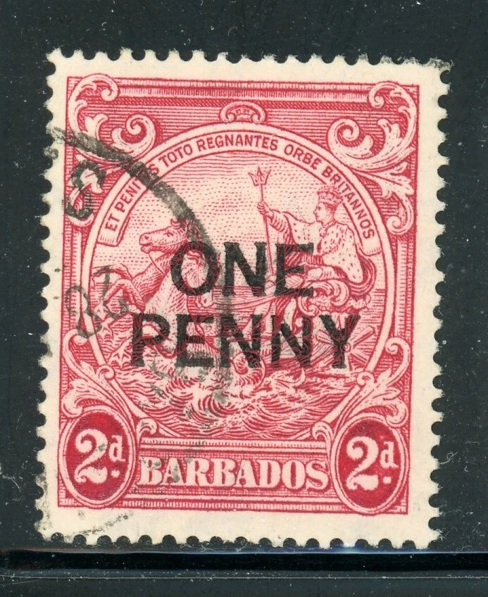 BARBADOS 209 SG264 Usado 1947 1p en 2p Sello Rojo de la Colonia Perf 14 CV$7 Foto 1 de 1