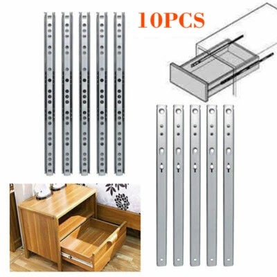 5 Pairs 17mm Metal Ball Bearing Drawer Runners  Slides 25cm Draw Depth - Image 1 of 4