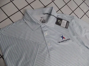 NWT ALL AMERICAN TOUR GOLF POLO SHIRT WHITE GREEN STRIPED SMALL - Picture 1 of 9