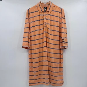 Footjoy Polo Shirt Men 2XL Orange Blue Stripes Golf Performance Stretch - Picture 1 of 11