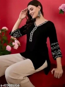Para Mujer Kurti Tradicional Rayón Recto Corto Kurta Étnico Túnica Top Traje Vestido - Imagen 1 de 4