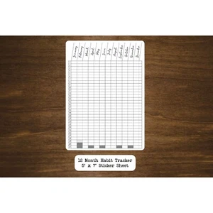 Twelve Month Habit Tracker Sticker | Yearly Habit Tracker | 5" x 7" Sticker - Picture 1 of 1