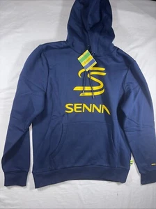 Ayrton Senna Racing Circuit Logo Men's Blue Hoodie Sweatshirt Size M NWT - Picture 1 of 4