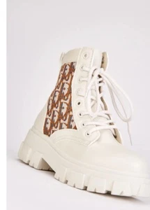Monogram Contrast Side Chunky Boots Size 39 Uk 6 Beige - Picture 1 of 1