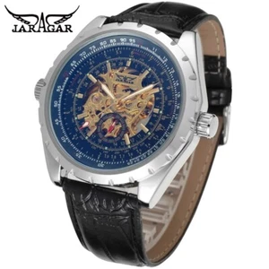 Jaragar Automatic Stainless Steel Leather Strap Skeleton Sports Watch - New - Picture 1 of 7