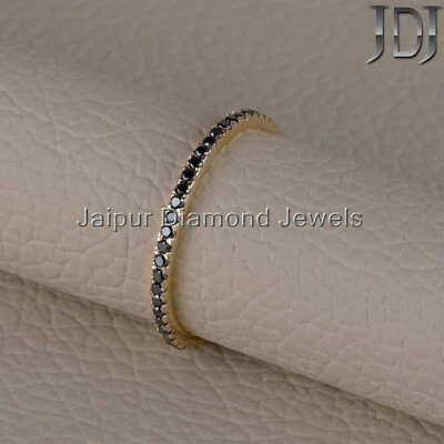Black Diamond Band Solid 14k Yellow Gold Jewelry Stackable Minimalist Ring - Image 1 of 4
