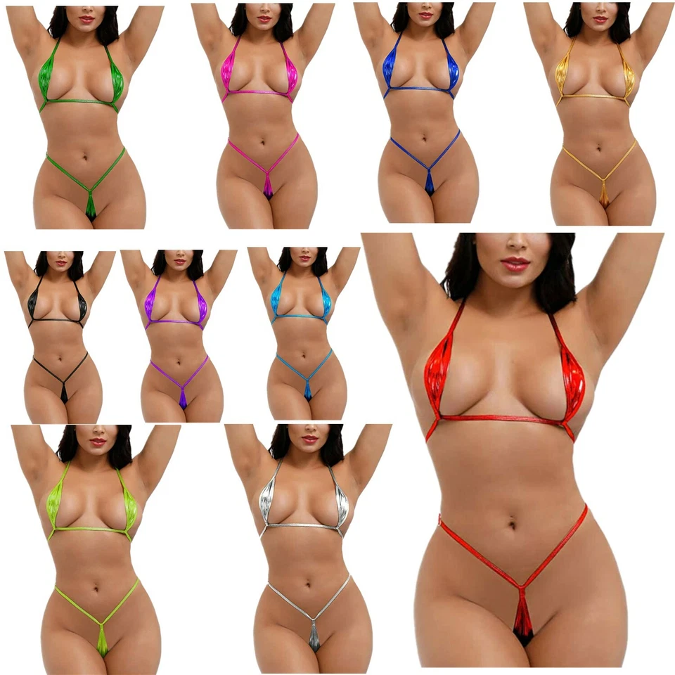 Sexy Mini-Bikini-Dessous-Set für Damen, Neckholder-BH, Top, Mikro-G-String-Tanga - Bild 1 von 1