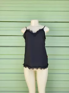 NEW ZARA BLACK SHINY TOP WITH LACE V NECK STRAPS SIZE XS #2042J - Picture 1 of 12