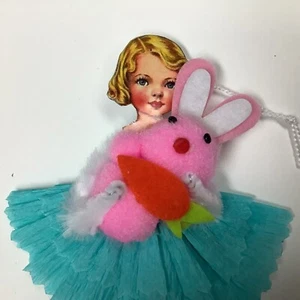 EASTER Chenille feather tree ornaments, gift tags, rabbit item # 38 pink - Picture 1 of 6