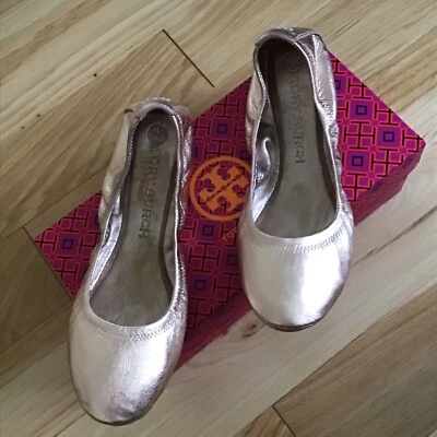 NWB Tory Burch  Eddie Ballet Flat Metallic Rose  Gold Leather Size 9.5 - Image 1 of 4