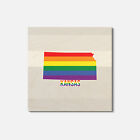 Kansas USA State Map LGBT Rainbow Flag 4'' X 4'' Square Wooden Coaster
