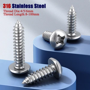 M4-M6 Phillips Pan Head Self Tapping Screws Round Head Screw 316 Stainless Steel - Picture 1 of 46