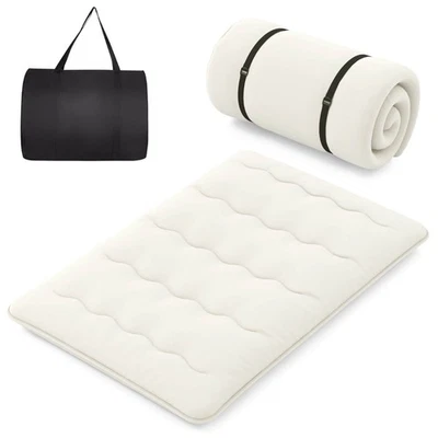 Full Futon Mattress Japanese Floor Sleeping Pad Washable Cover Carry Bag Beige - Image 1 of 4
