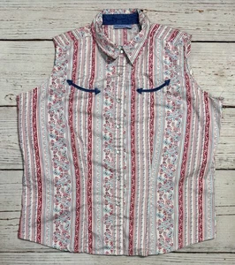 Wrangler Blues Pearl Snap Front Sleeveless Western Shirt Woman's Sz L - Picture 1 of 9