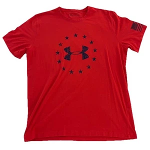 Under Armour Herren Large rotes kurzärmliges T-Shirt schwarzes Logo mit Sternen USA Flagge - Bild 1 von 5