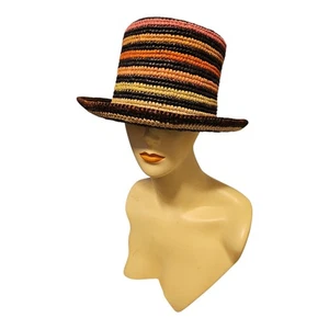 Sombrero cubo de rafia a rayas tejido a mano Greenpacha - Talla M - Nuevo sin etiquetas - Imagen 1 de 12