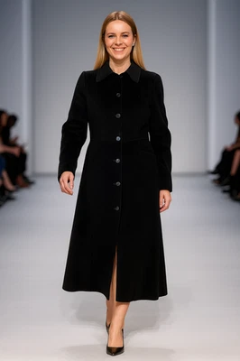 ABRIGO MILITAR LARGO NEGRO ANGORA LANA NUEVA YORK DKNY DONNA KARAN 14. Foto 1 de 4