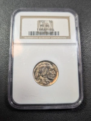 1937 5 Cents-  Buffalo Nickel - NGC MS66 - Older Slab! - Ships Free! - Image 1 of 4