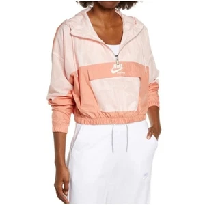 Nike Women’s Sz M Pink White Pullover Jacket 1/4 Zip Lightweight Relaxed Hooded - Picture 1 of 11