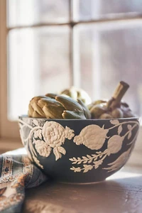 Anthropologie Turkuaz Kitchen Posy Serving Bowl Floral Blue Hand Painted *NIB* - Picture 1 of 11