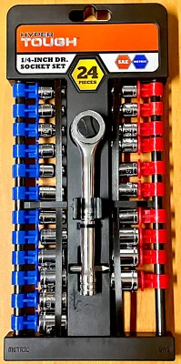 Brand New Hyper Tough 1/4” DR SAE And MM SOCKETS Set + Screwdriver Bit, 24PC - Image 1 of 4