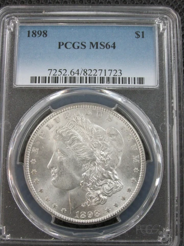 1898 (P) Philadelphia Silver Morgan Dollar $1 PCGS MS64 Bright White Color Q2OB Cover