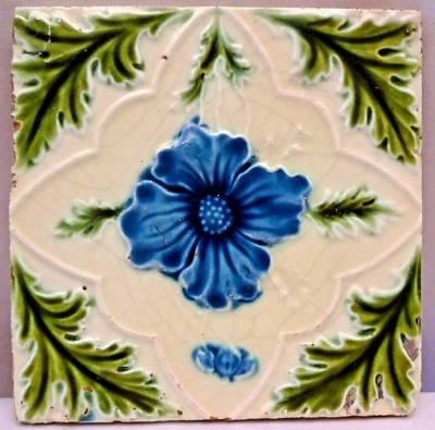 Antiguo Azulejo Inglés Mayólica Motivo Flor Diseño Cerámica Arquitectura Raro "142 Foto 1 de 4