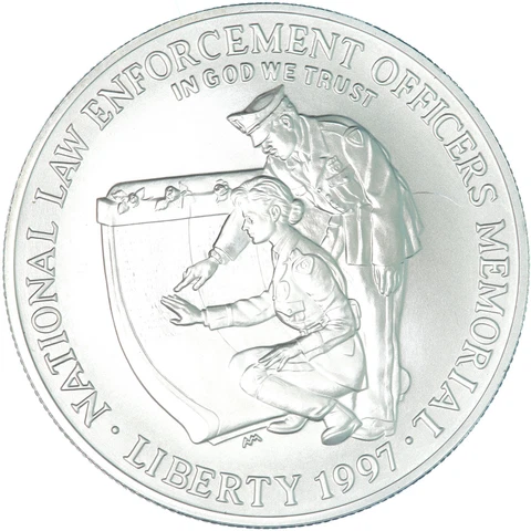1997 P National Law Enforcement BU 90% Silver Dollar Scratched See Pics F386 Cover