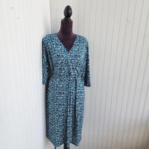 Covington Petite Dress Women’s Size XLP Print Surplice Neck Waist Tie Green Teal - Picture 1 of 14