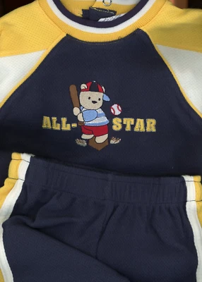 Camisa + shorts 0-3 mo All Star beisebol peça única encaixe virilha B1-A6 - Imagem 1 de 4