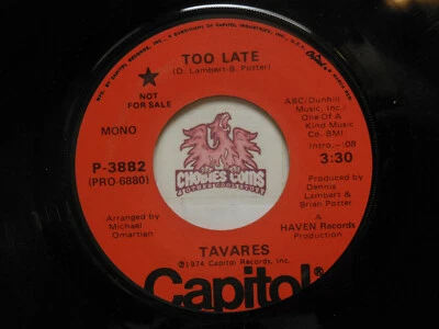 Tavares - Too Late / Mono, 45 RPM Fair/Low (JB)  Foto 1 de 2