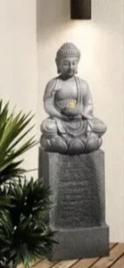 Large 35" Meditation Garden Serene Buddha Lotus Flower LED Fountain Sculpture - Picture 1 of 9