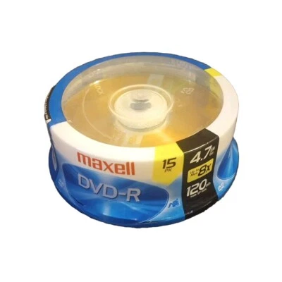 Maxell DVD-R 4.7 GB 15 Pack 8 X 120 Minute Spindle Factory Sealed NIP New - Image 1 of 4