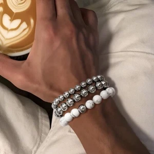 Pulsera de cuentas elásticas enchapada en plata de 3 piezas para mujer hombre pulsera de personalidad regalo - Imagen 1 de 7