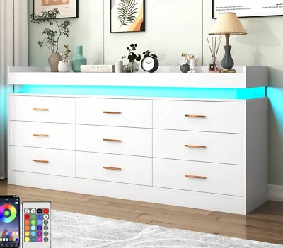 Wide 6/9 Drawer Storage Organizer Cabinet Dresser with LED light Bedroom Closet - Image 1 of 4