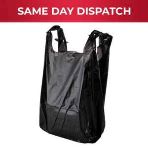 2000 x Black Vest Carrier Plastic Bags for Grocery Reusable 11 x 17 x 21 in 18mu - Picture 1 of 5