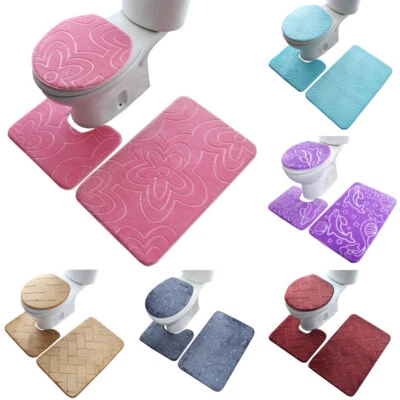 3Tlg.Set Badematte Badvorleger Badgarnitur Rutschfest PVC Badteppich WC-Vorleger - Bild 1 von 4