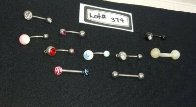 批量 8 件 穿孔肚脐首饰和 2 个舌头杠铃 水钻 + 批量 #374 — 第 1/4 张图片
