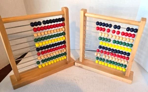 2 VINTAGE WOOD ABACUS EDUCATIONAL SELF STANDING MATH COUNTING TOOL LOT R - Picture 1 of 7