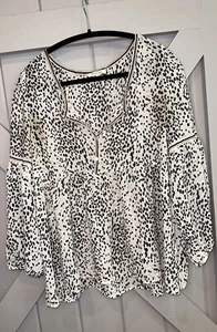 Blusa Top Max Studio Mediana Crema Negro Estampado de Lunares Popover Manga Burbuja - Imagen 1 de 6
