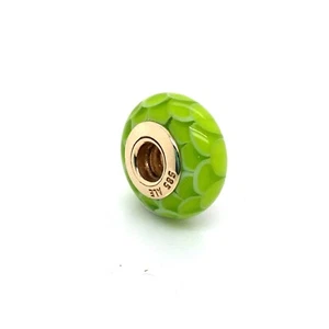 Genuine Pandora 14ct Yellow Gold Lime Green Lotus Murano Glass Charm 750503 - Picture 1 of 6