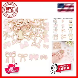 1 Box 40Pcs 4 Style Romantic Enamel Flat Bowknot Charms Pink Bow Tie Kawaii D... - Picture 1 of 8